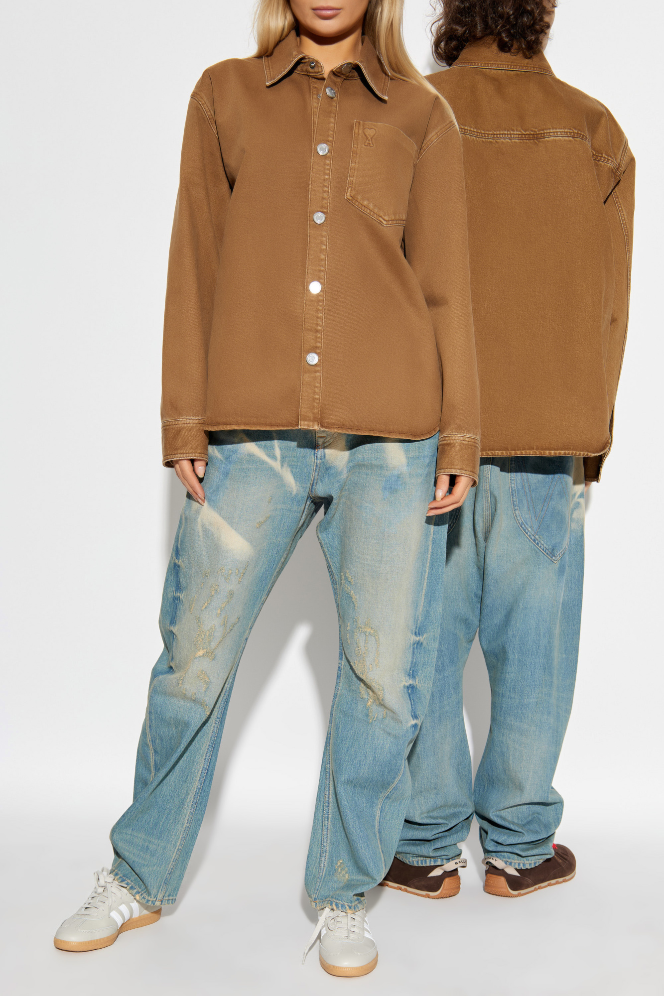 Brown Denim jacket with logo Ami Alexandre Mattiussi - Vitkac GB